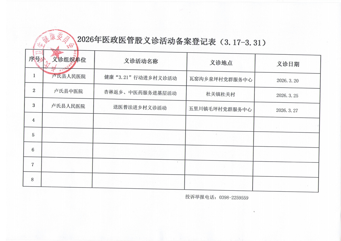 【公示公开】2026年医政医管股义诊活动备案登记表（3.17-3.31）.png